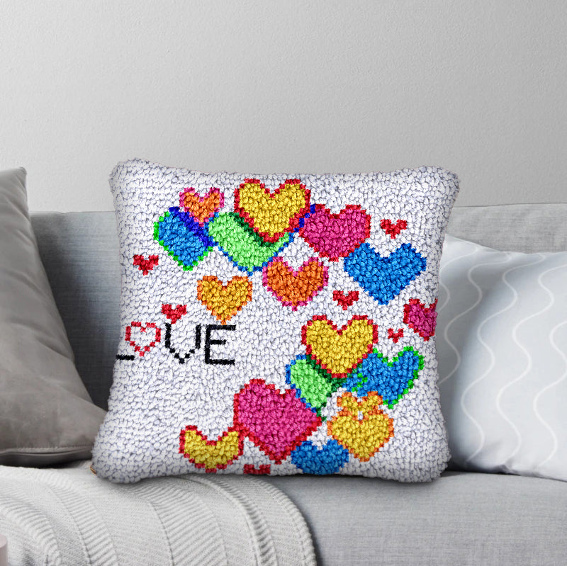 Kit de coussin à crochet coloré « Love » pour adultes, débutants et enfants 