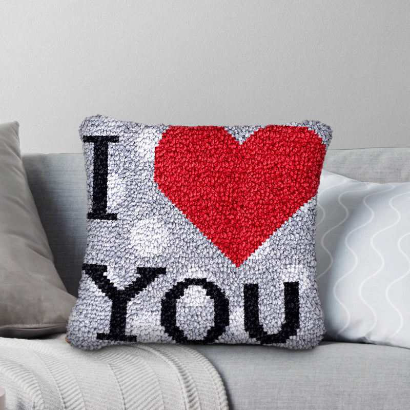 Kit de coussin à crochet « Je t'aime » pour adultes, débutants et enfants 