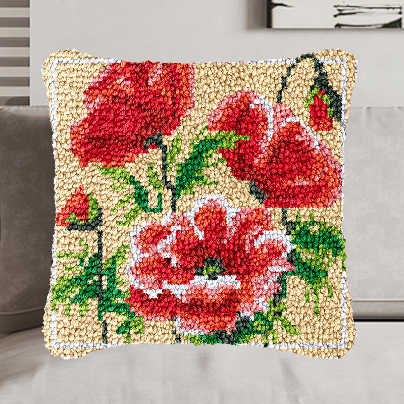 Kit de crochets pour taie d'oreiller à motifs de coquelicots éclatants, pour adultes, débutants et enfants. 