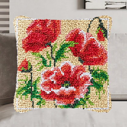 Kit de crochets pour taie d'oreiller à motifs de coquelicots éclatants, pour adultes, débutants et enfants. 