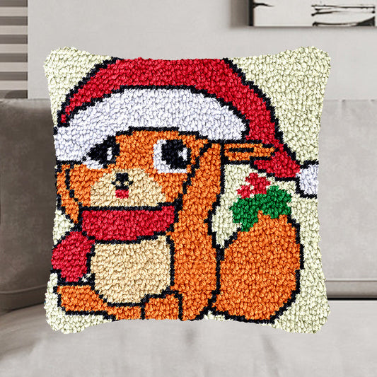 Christmas Squirrel Pillowcase Latch Hook Kit for Adult, Beginner and Kid
