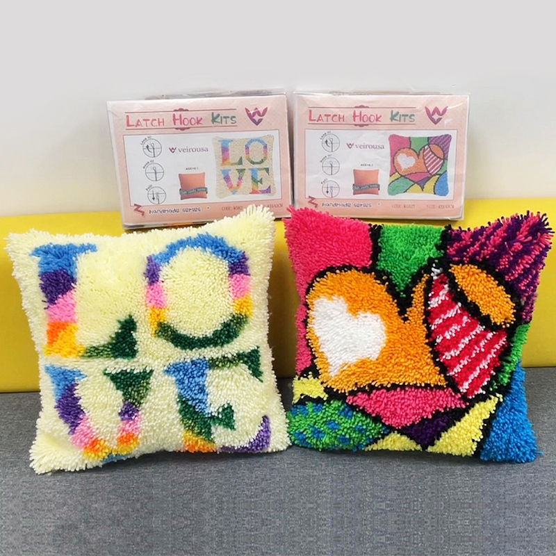 Kit de coussin à crochet coloré « Love » pour adultes, débutants et enfants