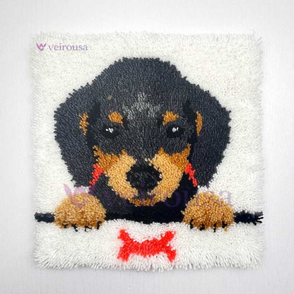 Dachshund Puppy Latch Hook Pillow Kit
