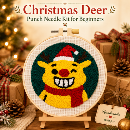 Santa Claus and Reindeer -Punch Needle Decor Kit