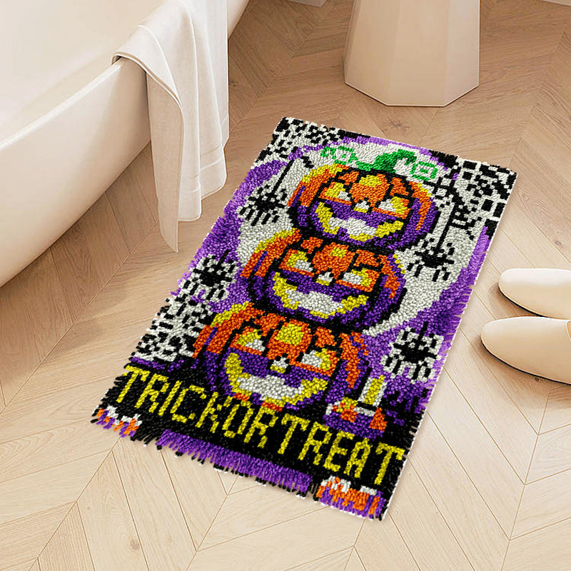 Three Pumpkins Halloween Latch Hook Rug Kit