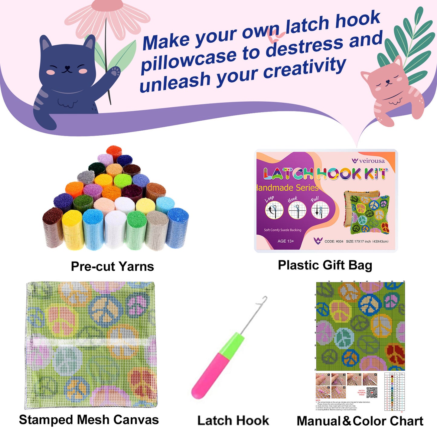 Kit de fermeture à crochet pour taie d'oreiller verte avec symbole de paix, pour adultes, débutants et enfants 