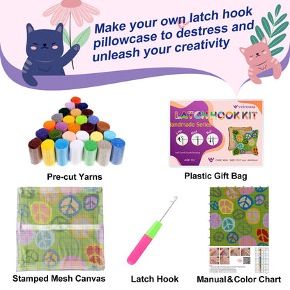 Kit de fermeture à crochet pour taie d'oreiller verte avec symbole de paix, pour adultes, débutants et enfants 