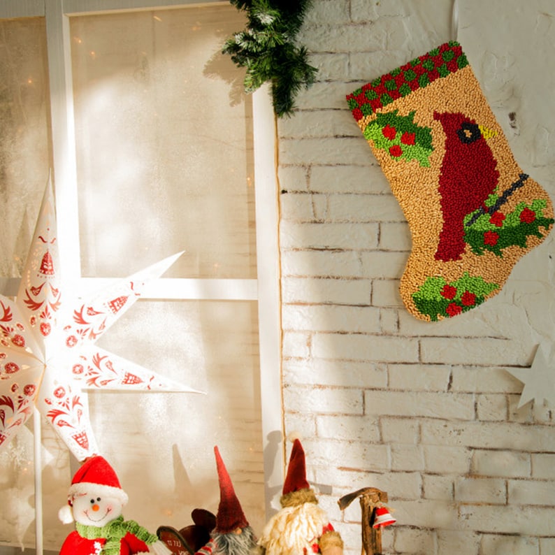 Kits de crochet DIY pour débutants, motif chaussette de Noël cardinal