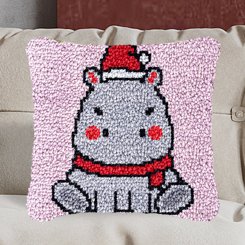 Kit de crochet pour taie d'oreiller de Noël hippopotame, pour adultes, débutants et enfants 