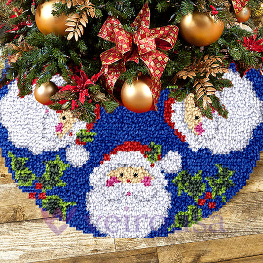Happy Santa Christmas Tree Skirts Latch Hook Kit for Beginner