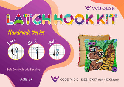 Hungry Squirrel Latch Hook Pillow Kit