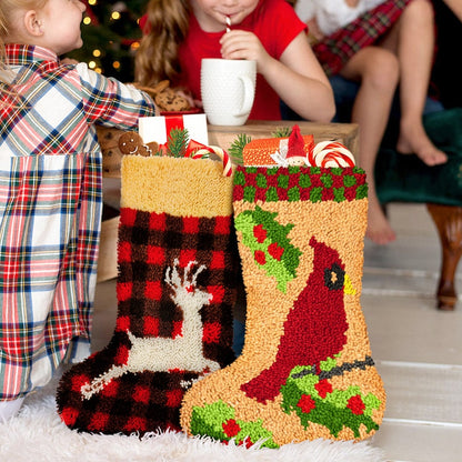 Kits de crochet DIY pour débutants, motif chaussette de Noël cardinal