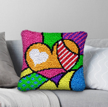 Kit de coussin à crochet coloré « Love » pour adultes, débutants et enfants