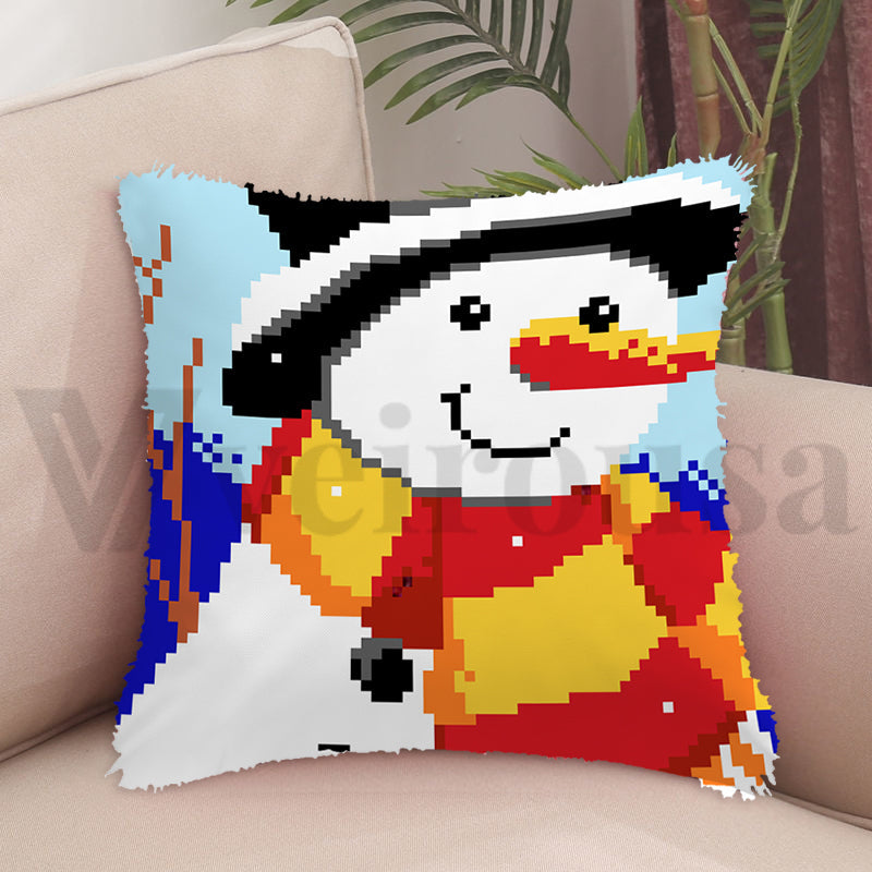 Winter Snowman Pillowcase Latch Hook Kits for Adult, Beginner and Kid