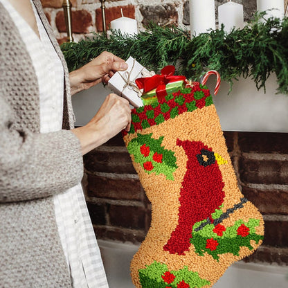 Kits de crochet DIY pour débutants, motif chaussette de Noël cardinal
