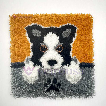 Border Collie Puppy Latch Hook Pillow Kit