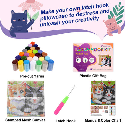 Two Kittens Latch Hook Pillow Kit