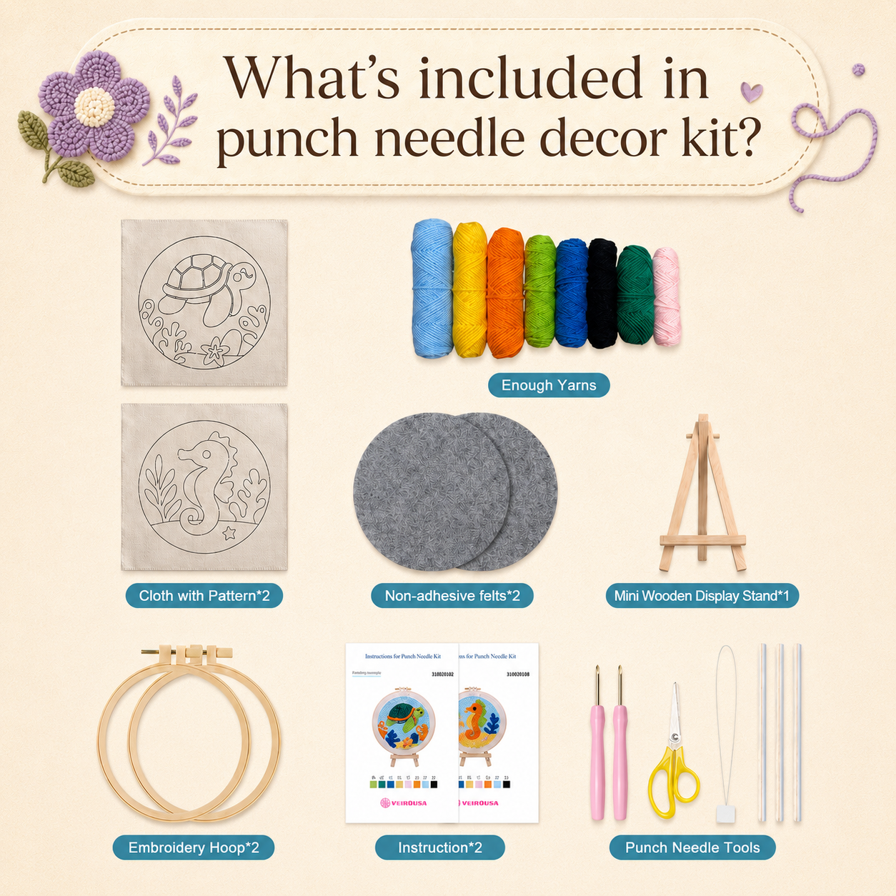 Sea Turtle & Seahorse Punch Needle Kit for Beginners