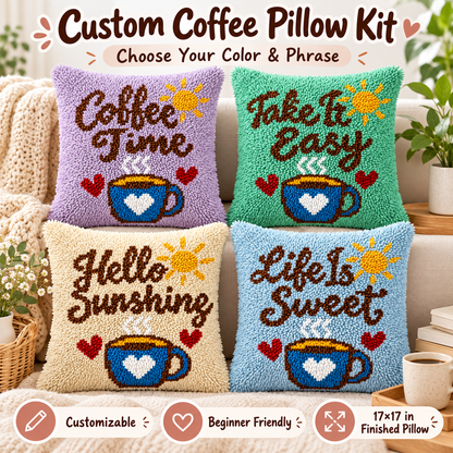 Personalized Coffee Cup Pillow Kit – Custom Text & Color