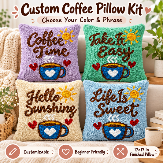 Personalized Coffee Cup Pillow Kit – Custom Text & Color