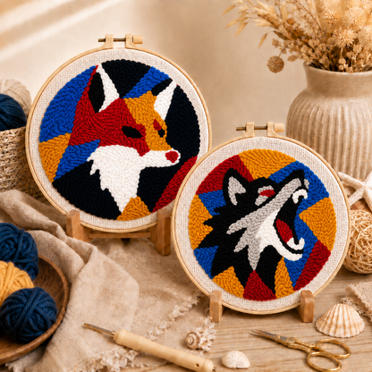 Geometric Fox & Wolf Punch Needle Kit for Beginners