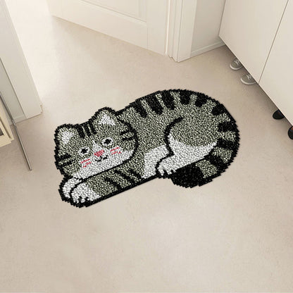 Shy Grey Cat Latch Hook Rug Kit