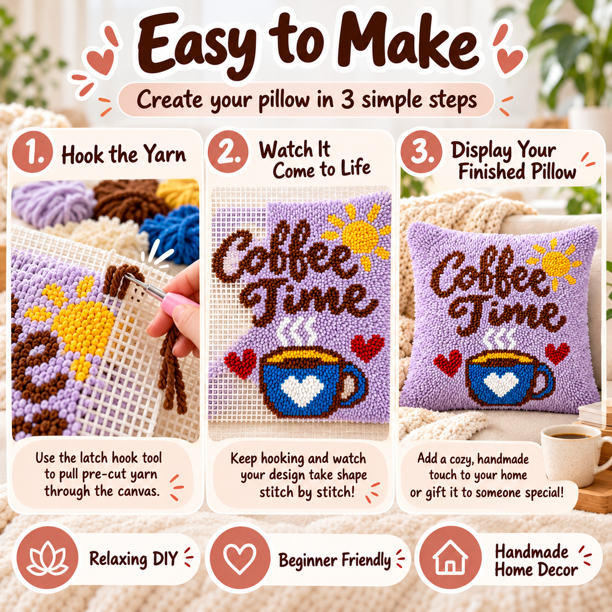 Personalized Coffee Cup Pillow Kit – Custom Text & Color