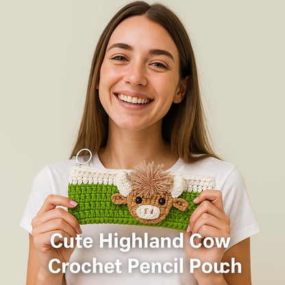 Highland Cow Pencil Pouch Crochet Kit