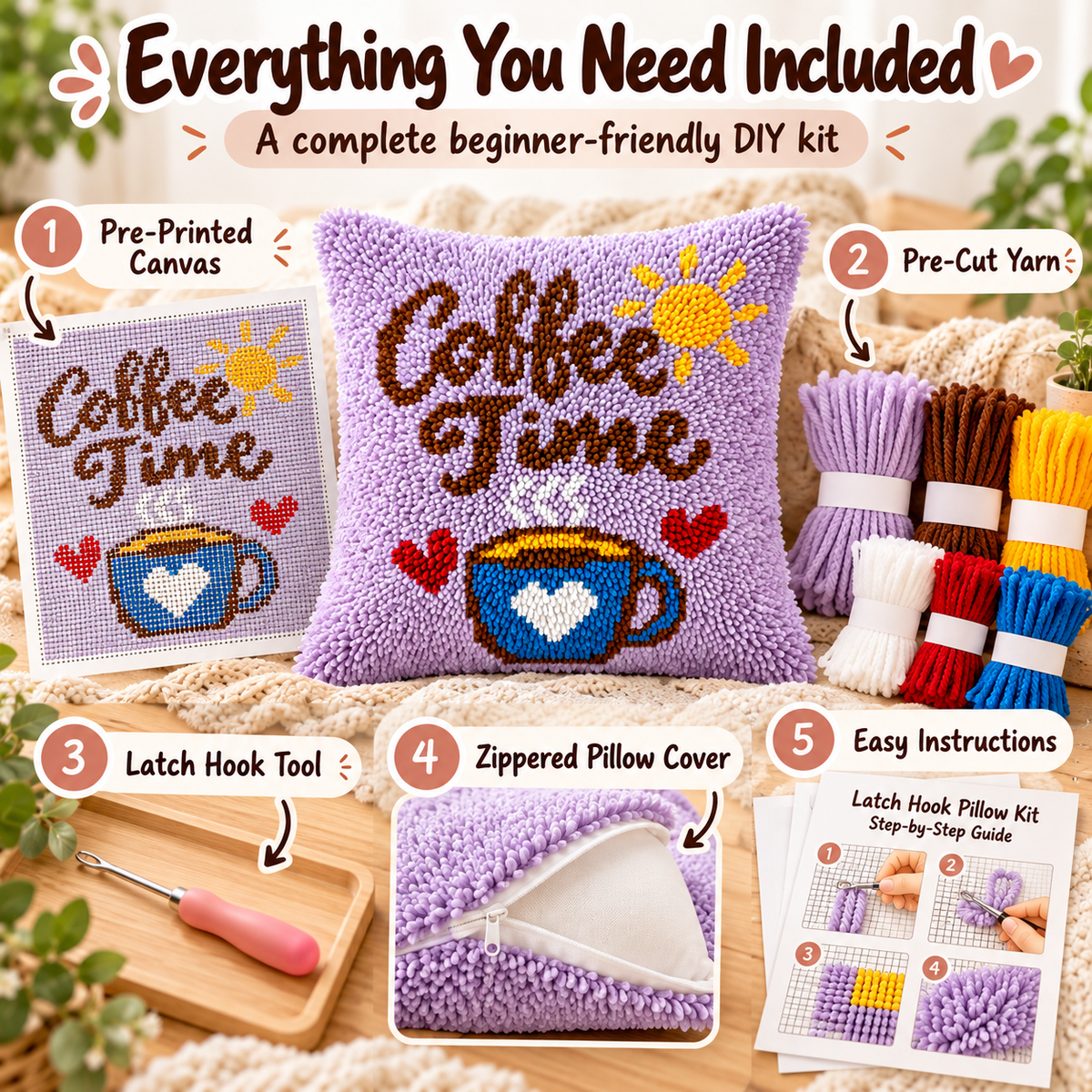 Personalized Coffee Cup Pillow Kit – Custom Text & Color
