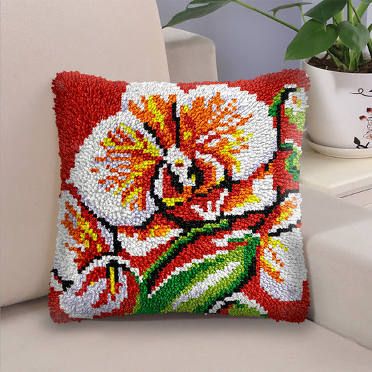 Veirousa Red Orchid Flower Latch Hook Pillow Kit