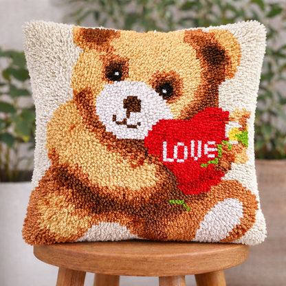 Teddy Bear with Love Heart Latch Hook Pillow Cushion Kit | Veirousa