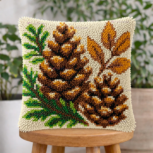 Veirousa Autumn Pinecones Latch Hook Pillow Kit