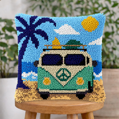 Veirousa Beach Camper Latch Hook Pillow Kit