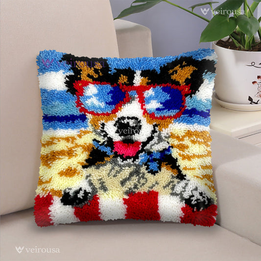 Veirousa Beach Cool Dog Latch Hook Pillow Kit
