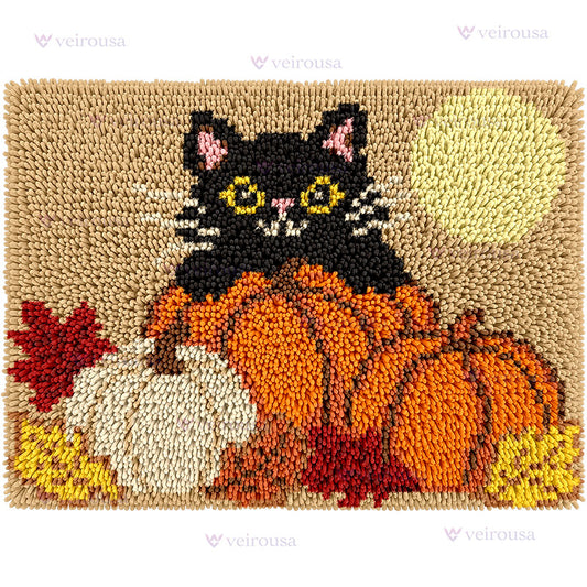 Veirousa Black Cat & Pumpkins Latch Hook Rug Kit