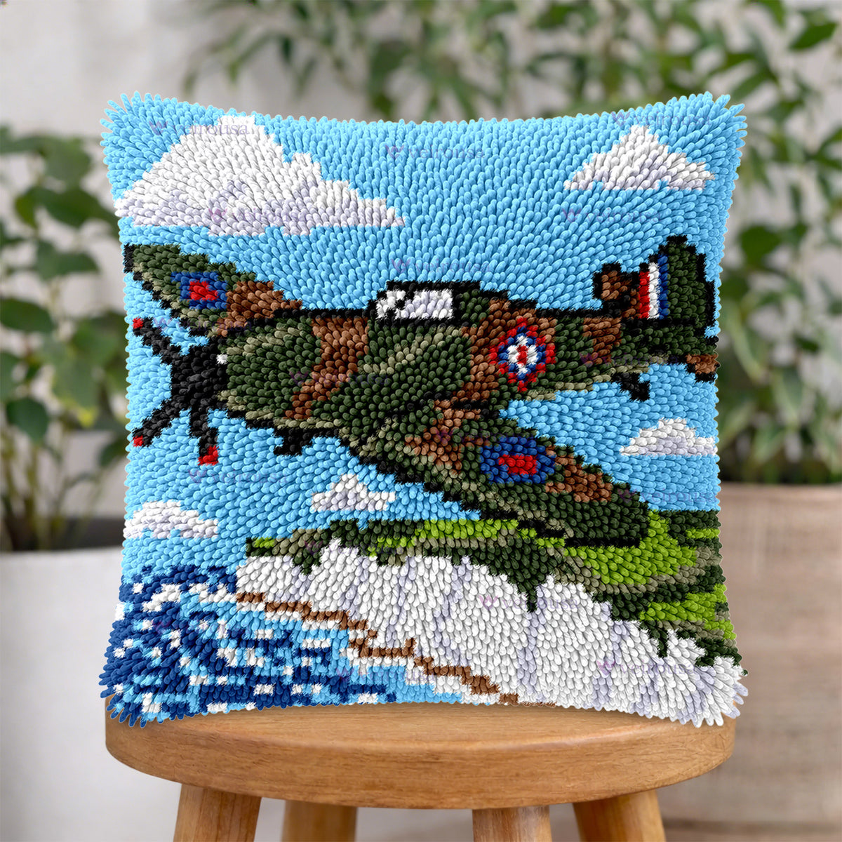 Veirousa Camo Warplane Latch Hook Pillow Kit