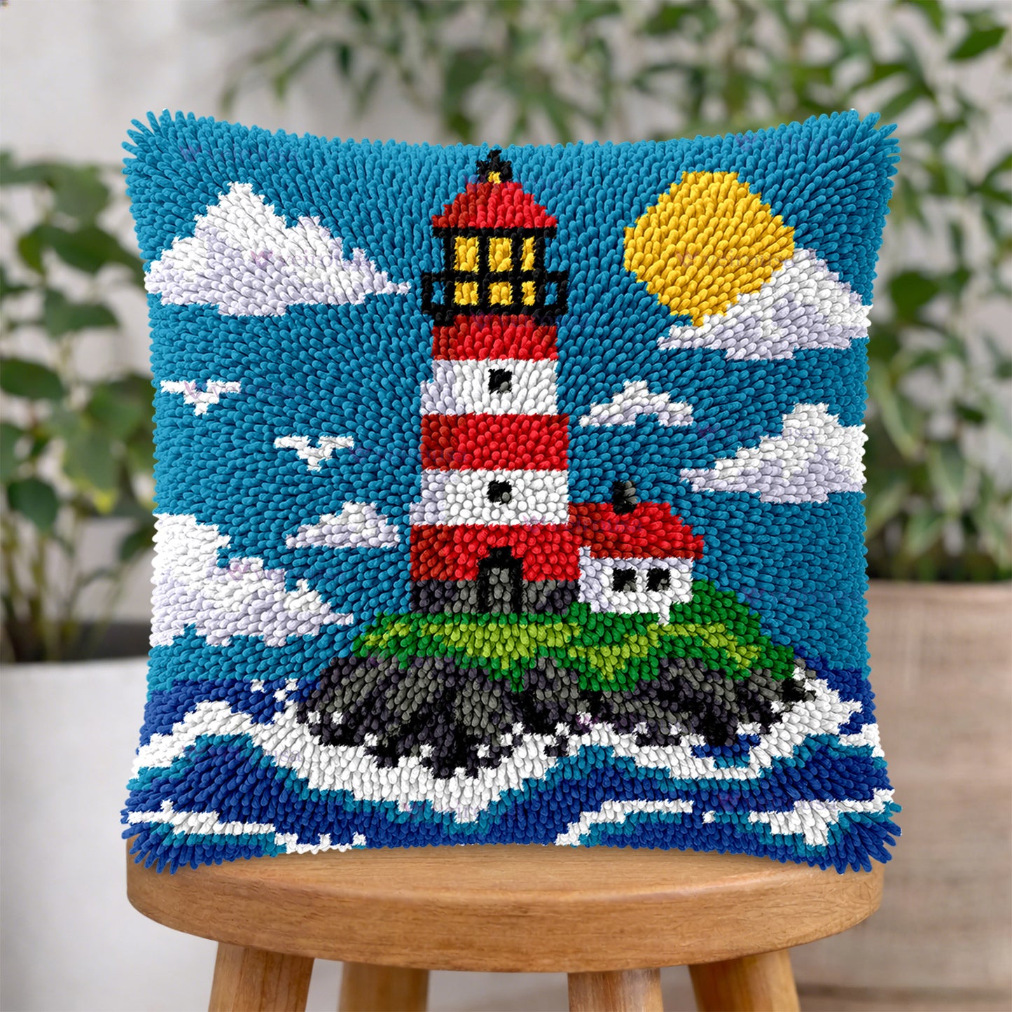 Veirousa Coastal Lighthouse Latch Hook Pillow Kit