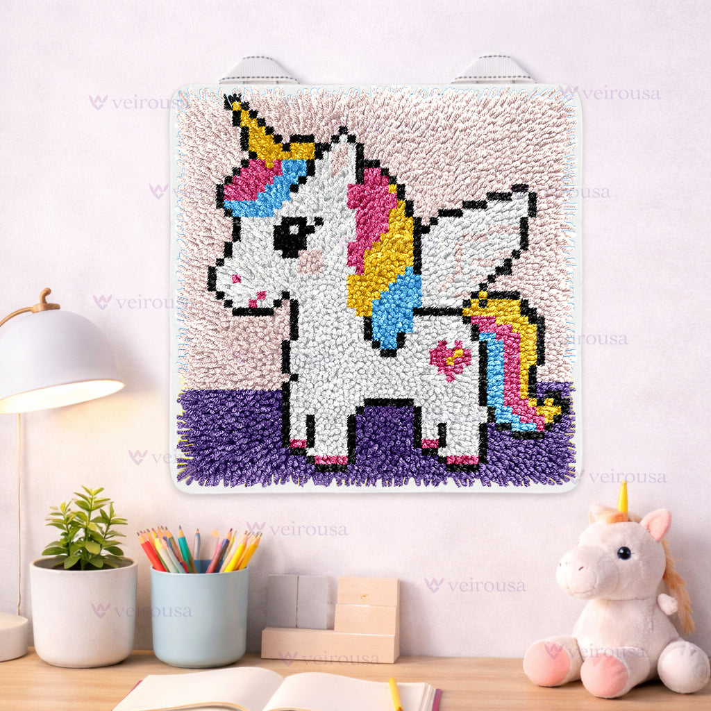 Veirousa Cute Unicorn Latch Hook Mini Rug Kit