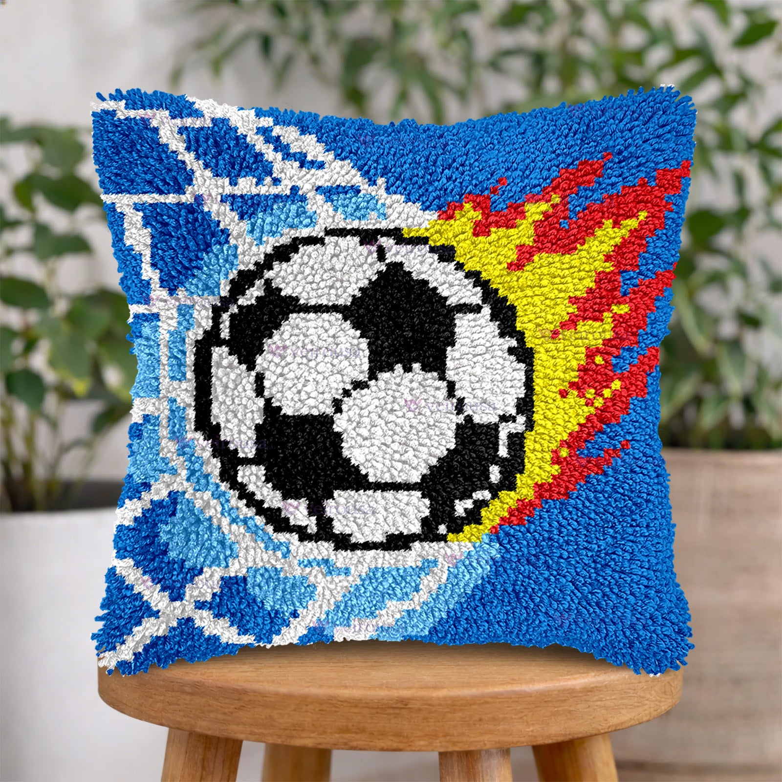 Veirousa Flaming Soccer Ball Latch Hook Pillow Kit