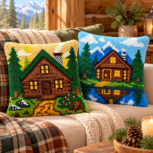 Veirousa Forest Cabin Latch Hook Pillow Kit