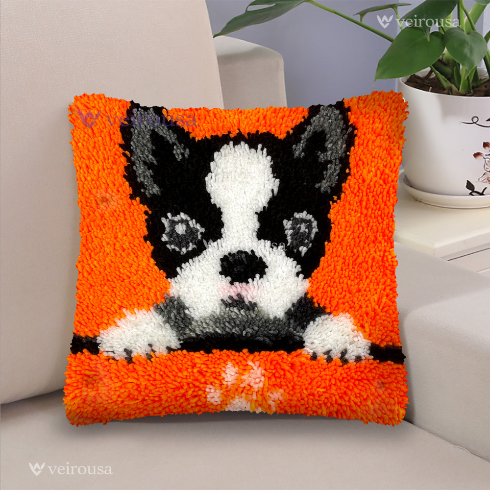 Veirousa French Bulldog Puppy Latch Hook Pillow Kit