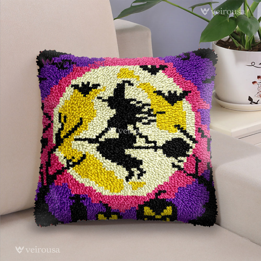 Veirousa Halloween Witch Moon Latch Hook Pillow Kit