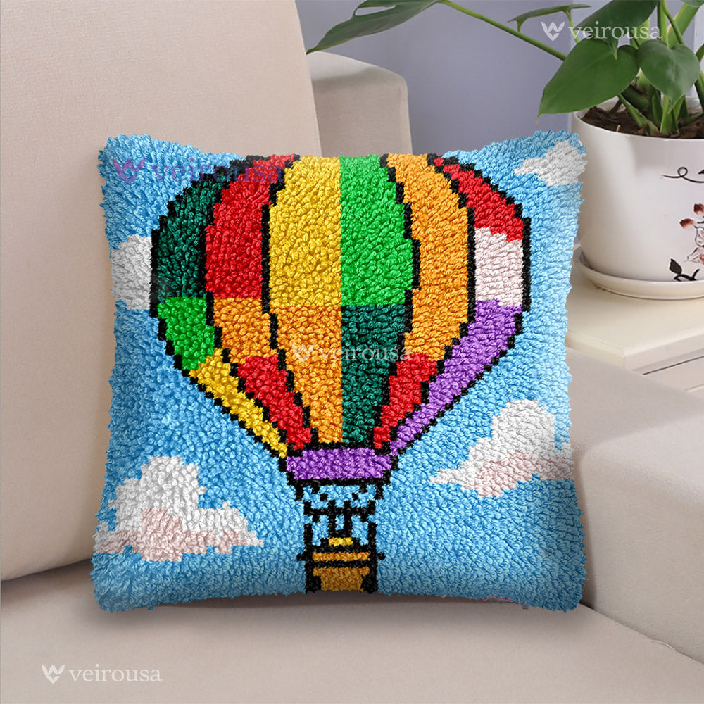 Veirousa Hot Air Balloon Latch Hook Pillow Kit