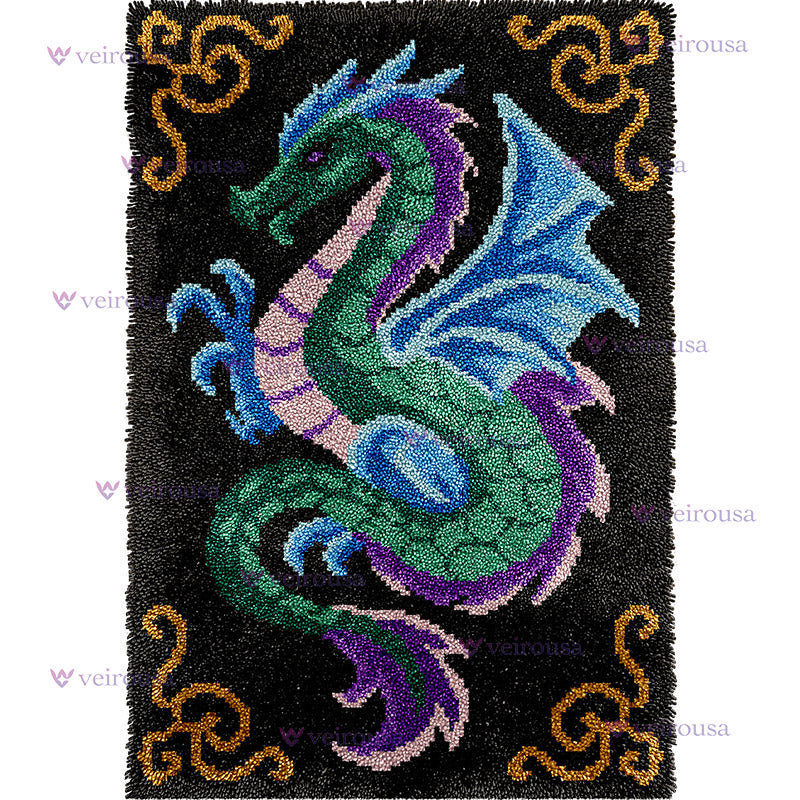 Veirousa Large Size Emerald Dragon Latch Hook Rug Kit