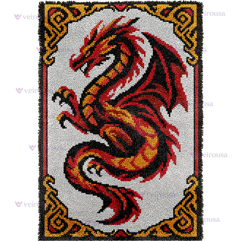 Veirousa Large Size Fire Dragon Latch Hook Rug Kit