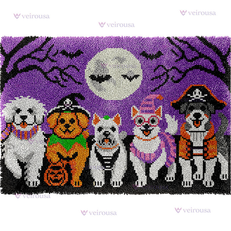 Veirousa Large Size Halloween Puppies Latch Hook Rug Kit