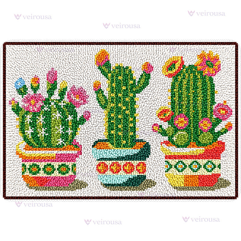 Veirousa Large Size Potted Cactus Latch Hook Rug Kit