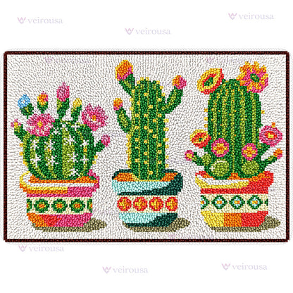Veirousa Large Size Potted Cactus Latch Hook Rug Kit