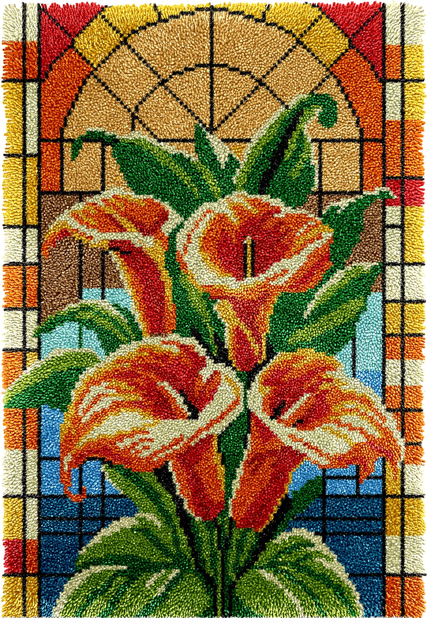 Stained Glass Calla Lily Flower Latch Hook Rug Kit