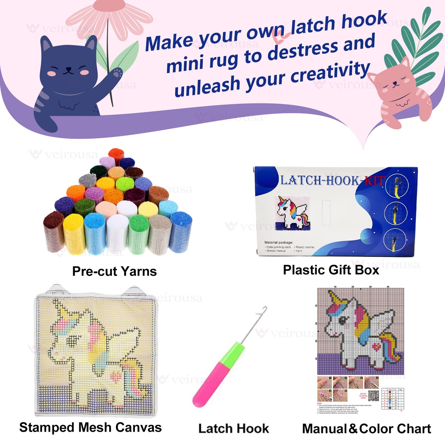 Adorable Cat Latch Hook Mini Rug Kit